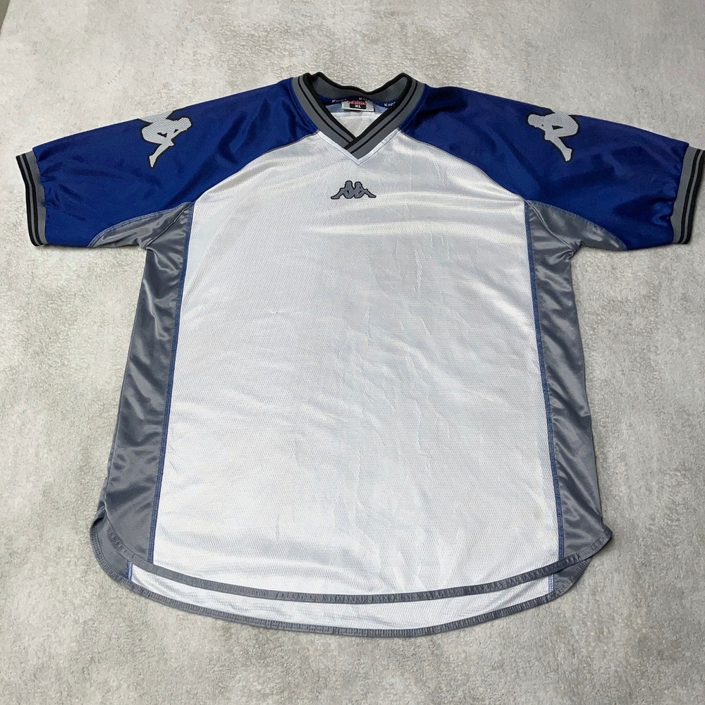 Vintage Kappa Soccer Jersey Blue White Grey Mesh V-Neck Blokecore Mens XL